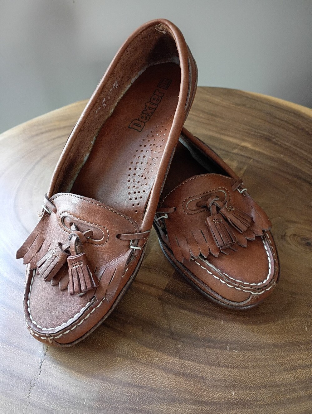 Dexter Vintage Brown Leather Tassel Slip On Loafer Women's Size 7.5 M Preppy